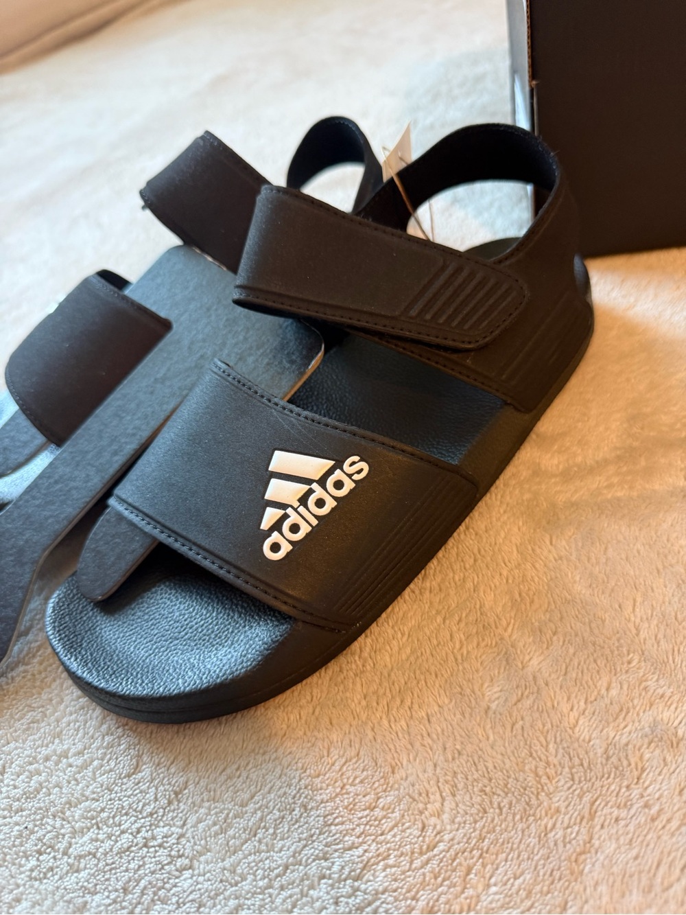 adidas Kids Black Slide Sandals with Adjustable Straps